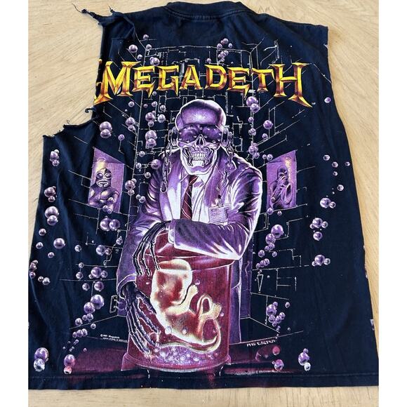 VTG 1991 Megadeth Shirt Rust In Peace Hangar Bubbles Metal Grunge WILD OATS RARE - Picture 2 of 16